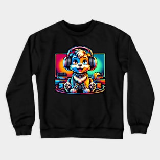 Adorable Gamer Puppy w/ Headphones Crewneck Sweatshirt